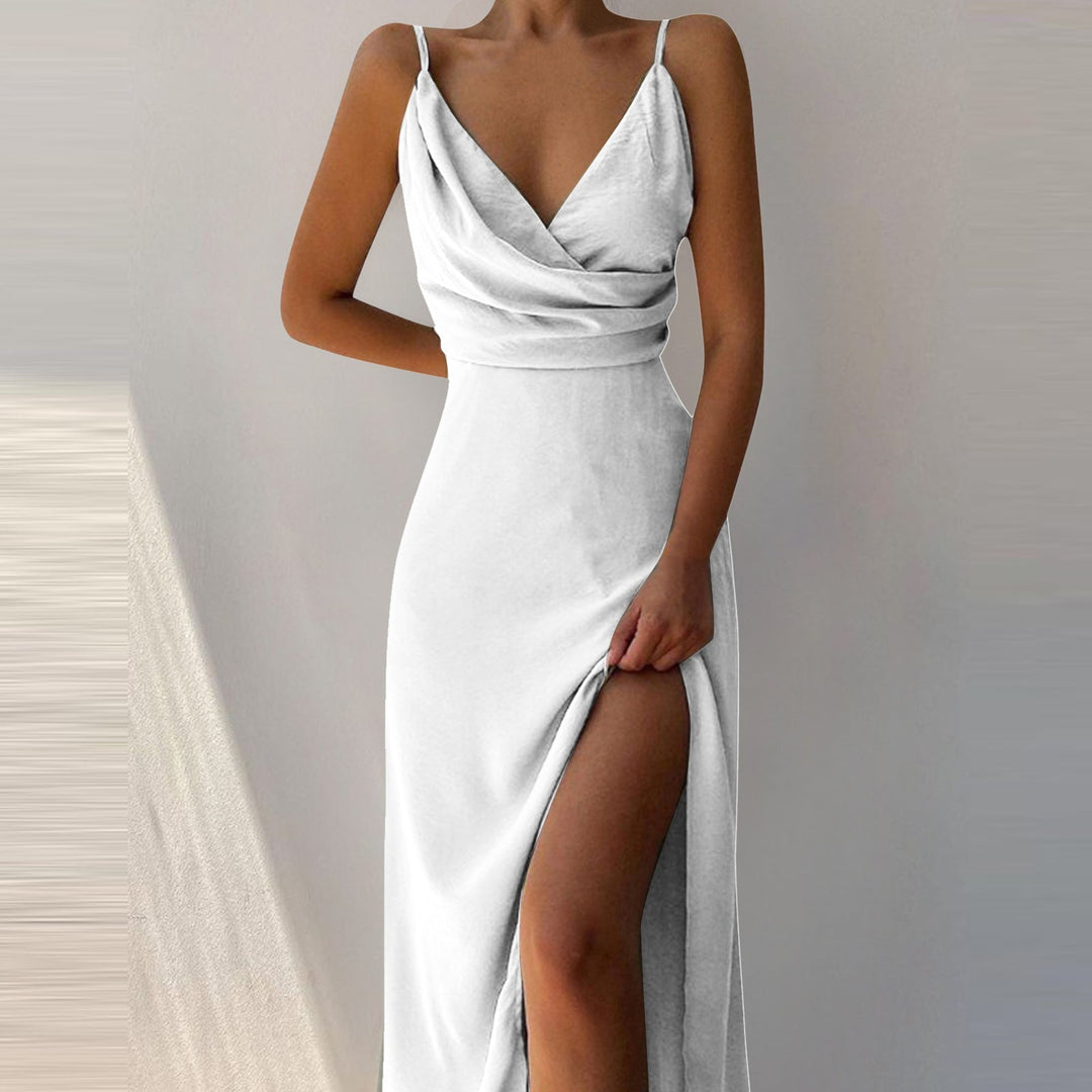 V-Ausschnitt Midikleid mit Druck und Schlitz