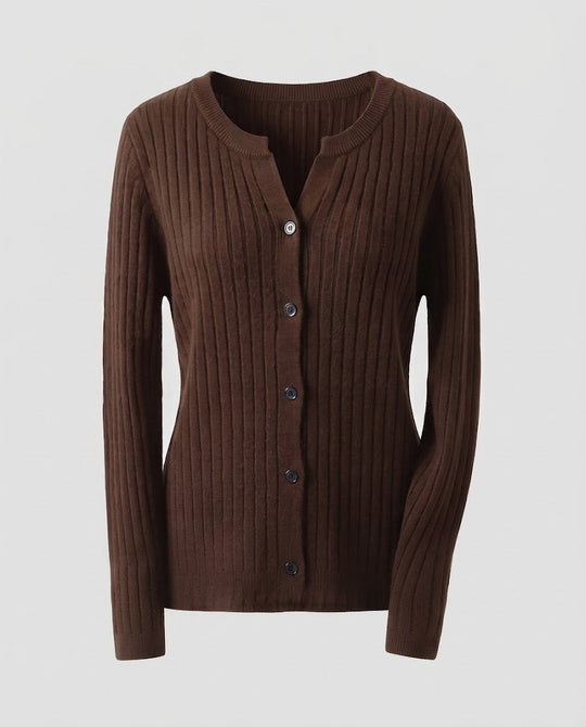 Damen Gestrickter Rippen-Cardigan mit dezentem V-Ausschnitt und Knopfleiste Nord Taschen
