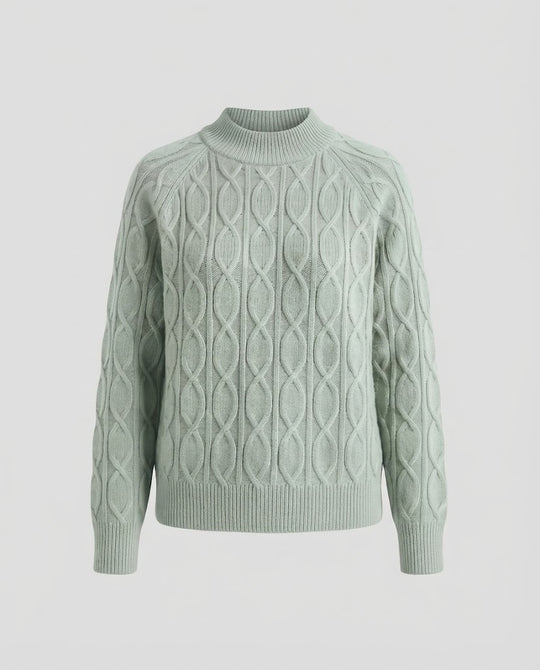 Damen Feinstrick-Pullover mit Zopfmuster und Stehkragen Nord Taschen