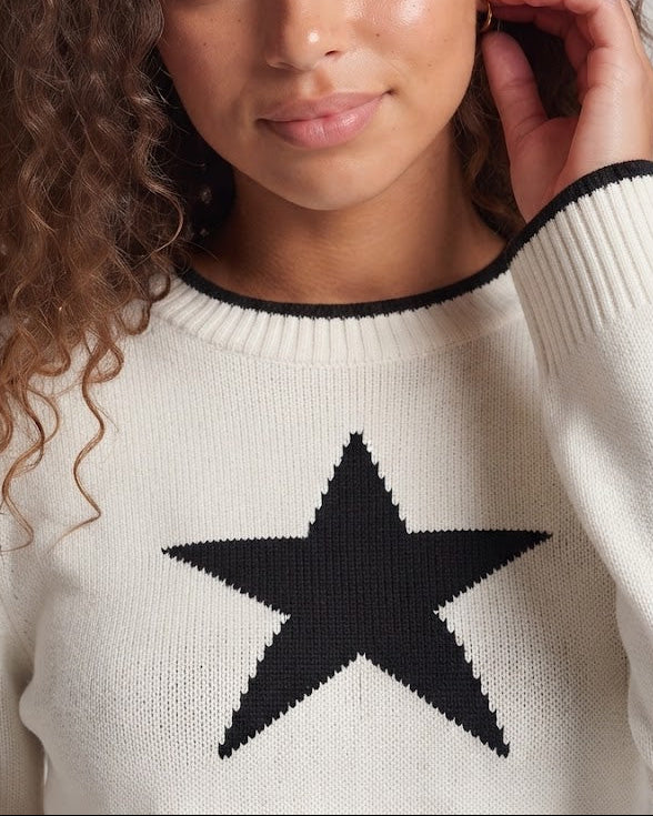 Damen Feinstrickpullover mit Stern‑Jacquard, überschnittener Schulter und elastischem Rippsaum Nord Taschen
