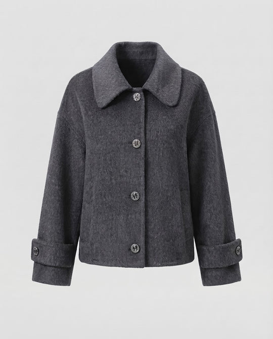 Damen Kurze Boxy‑Jacke aus Wollmix mit großem Umlegekragen und Ziermanschetten Nord Taschen