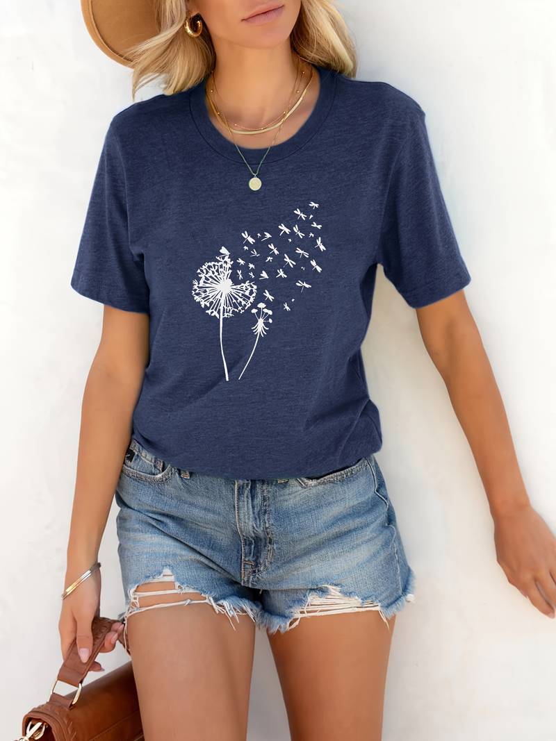 T-Shirt Mit Löwenzahn-Print Und Rundhalsausschnitt
