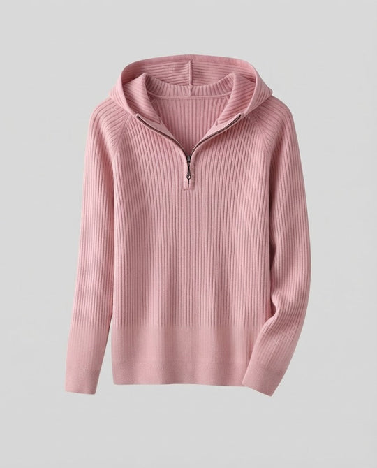 Damen Kaschmir-Optik Feinstrick-Pullover mit halbem Reißverschluss und feiner Rippenstruktur Nord Taschen