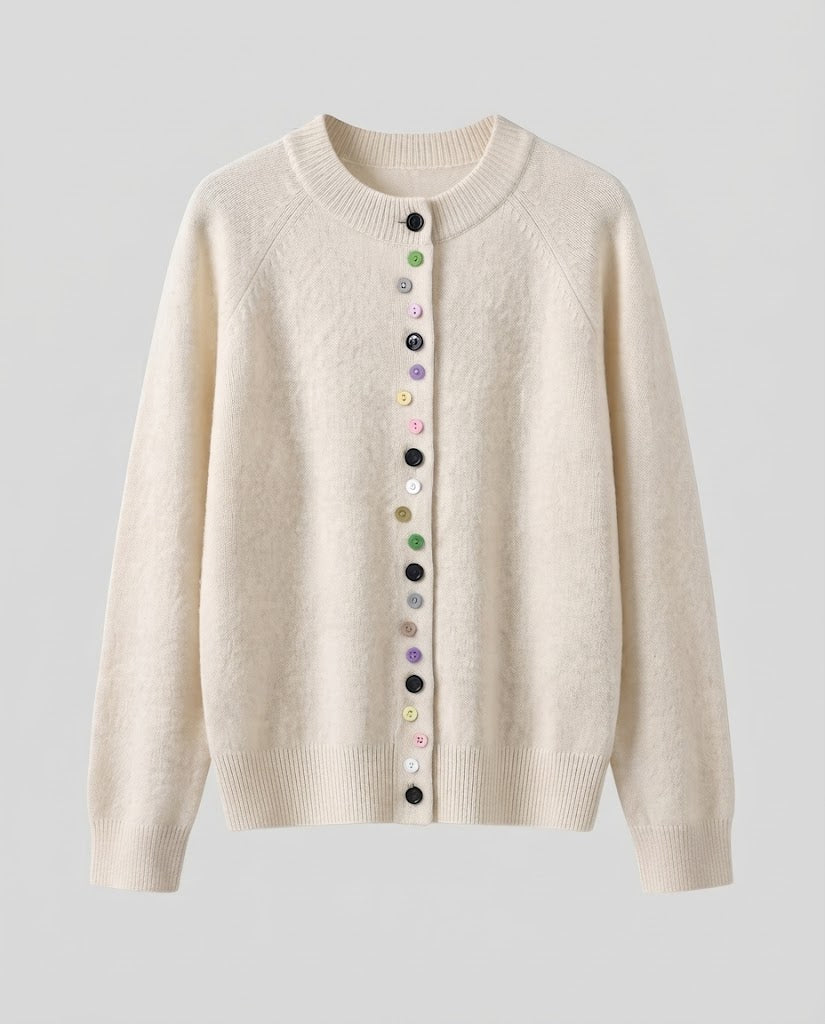 Damen Feinstrick-Cardigan mit bunter Knopfleiste und feinem Rippbund Nord Taschen