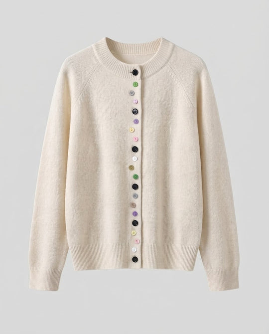 Damen Feinstrick-Cardigan mit bunter Knopfleiste und feinem Rippbund Nord Taschen