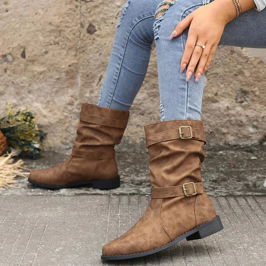 Vintage Schnalle Strap Western Ankle Boots für Frauen