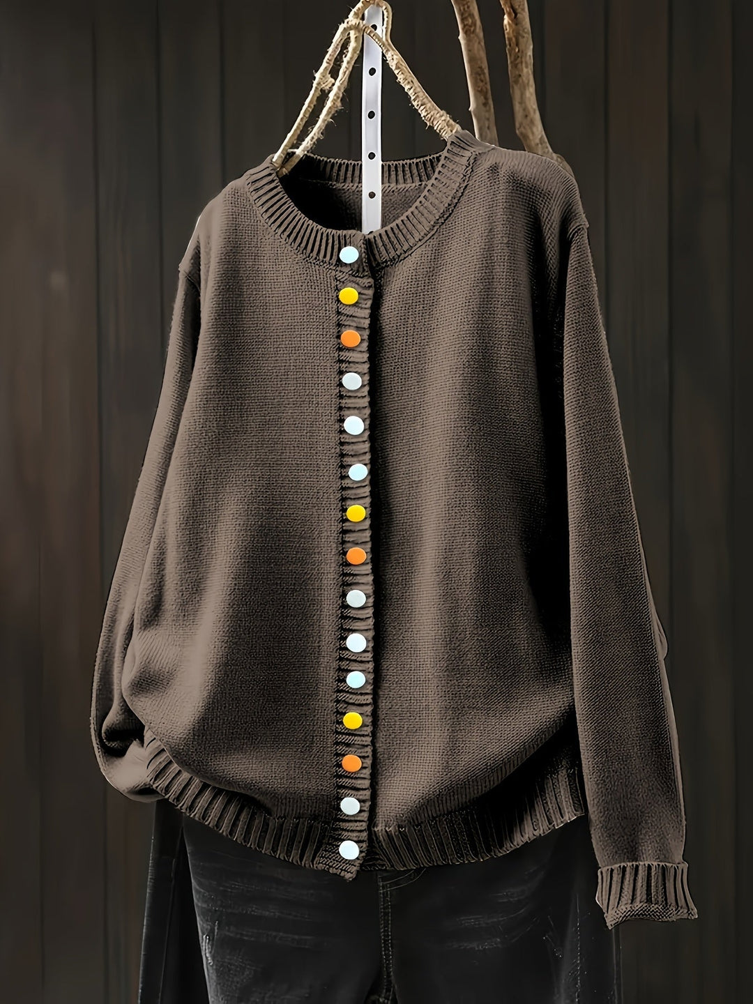 Damen Strickkarteigan mit Knöpfen