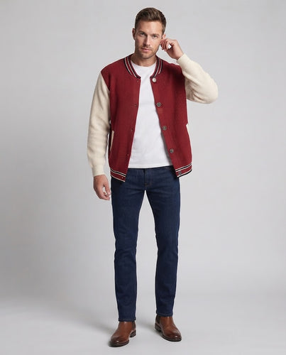 Unisex Oversize Rippstrick-Cardigan mit kontrastierenden Ärmeln und Knopfleiste Nord Taschen