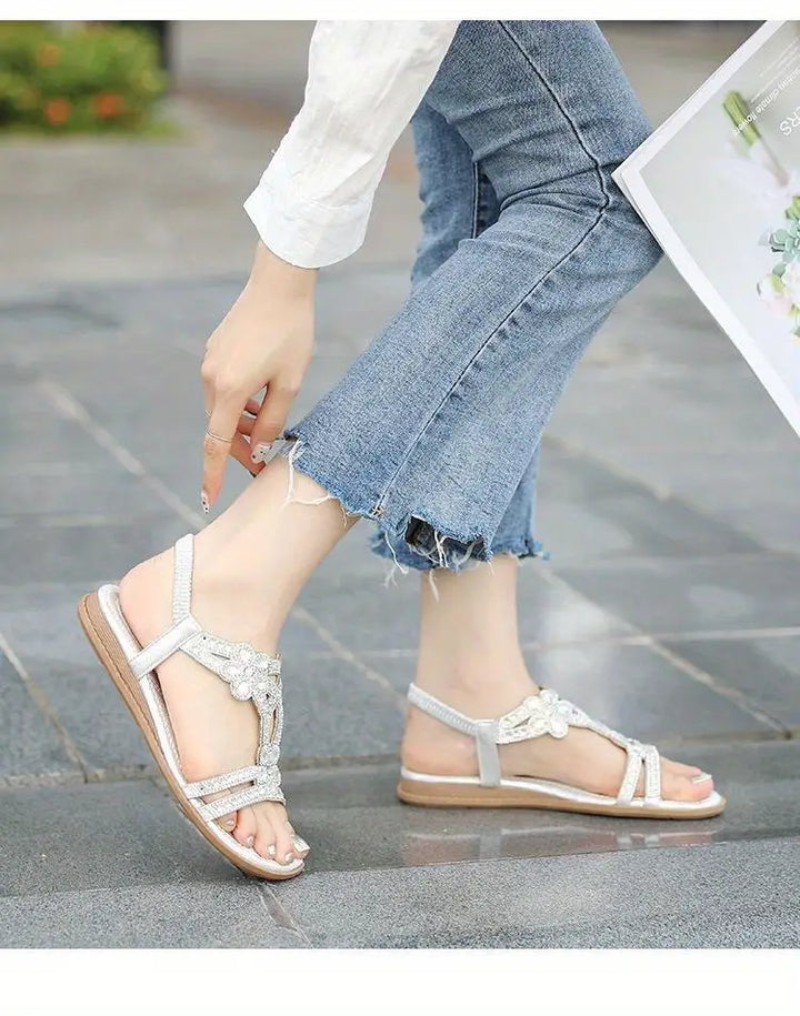 Flache Sandalen - Schick - Elastischer Knöchelriemen