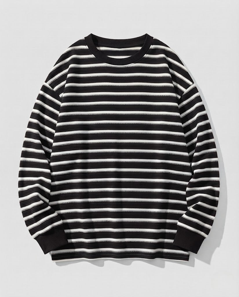 Damen Oversize Langarmshirt aus Feinstrick mit maritimen Streifen Nord Taschen