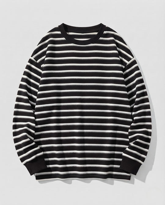 Damen Oversize Langarmshirt aus Feinstrick mit maritimen Streifen Nord Taschen