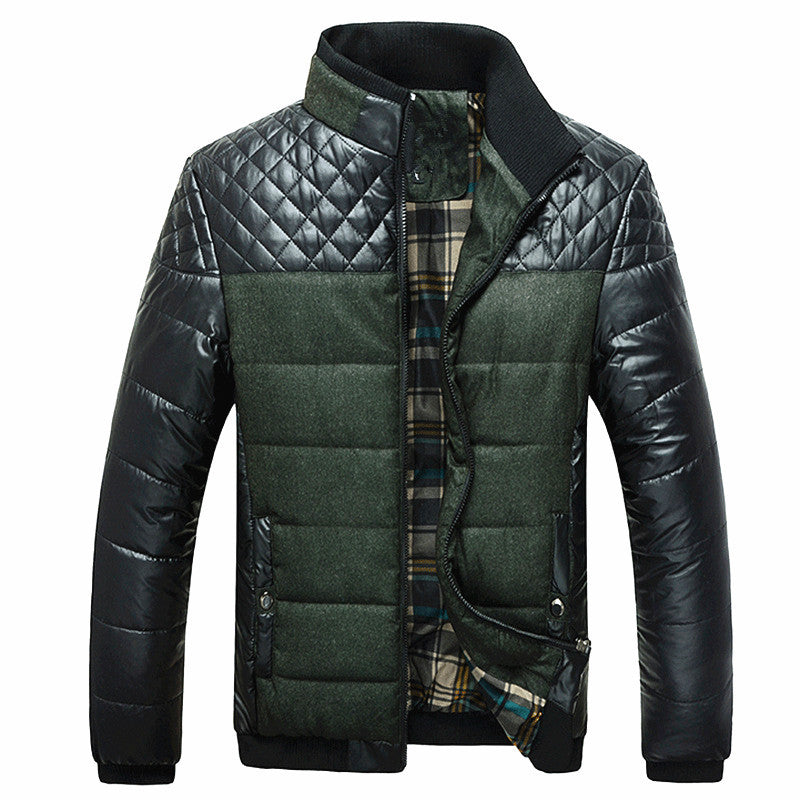 Herren Gepolsterte Hybrid-Steppjacke mit Kunstleder-Ärmeln und Stehkragen Nord Taschen