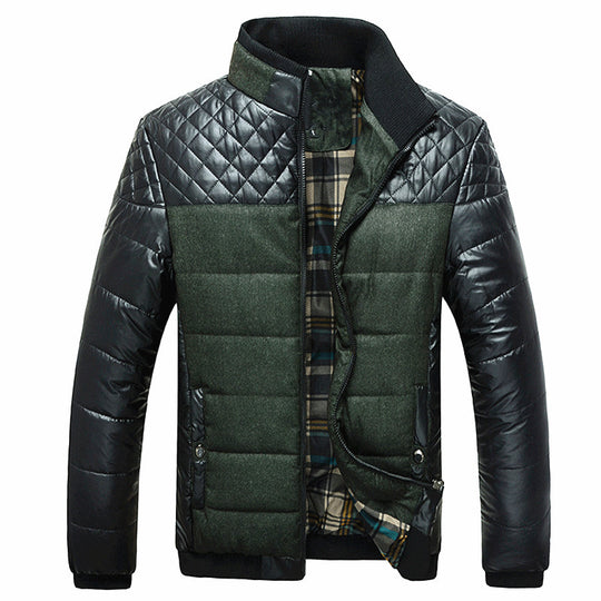Herren Gepolsterte Hybrid-Steppjacke mit Kunstleder-Ärmeln und Stehkragen Nord Taschen