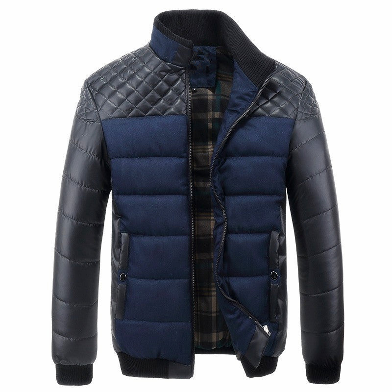 Herren Gepolsterte Hybrid-Steppjacke mit Kunstleder-Ärmeln und Stehkragen Nord Taschen
