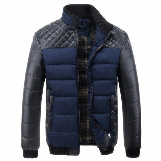 Herren Gepolsterte Hybrid-Steppjacke mit Kunstleder-Ärmeln und Stehkragen Nord Taschen