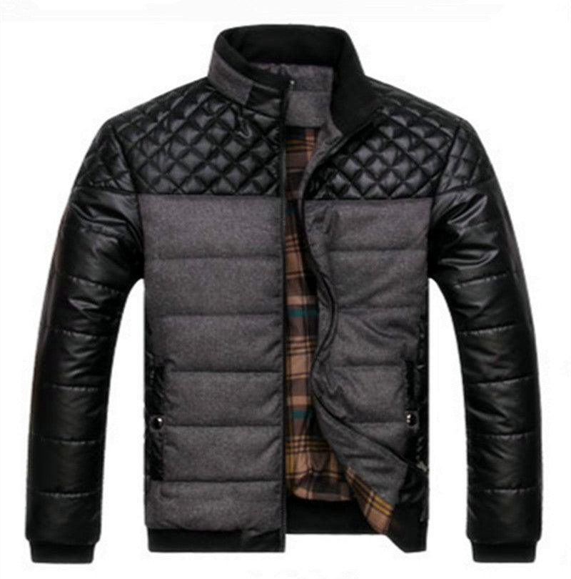 Herren Gepolsterte Hybrid-Steppjacke mit Kunstleder-Ärmeln und Stehkragen Nord Taschen