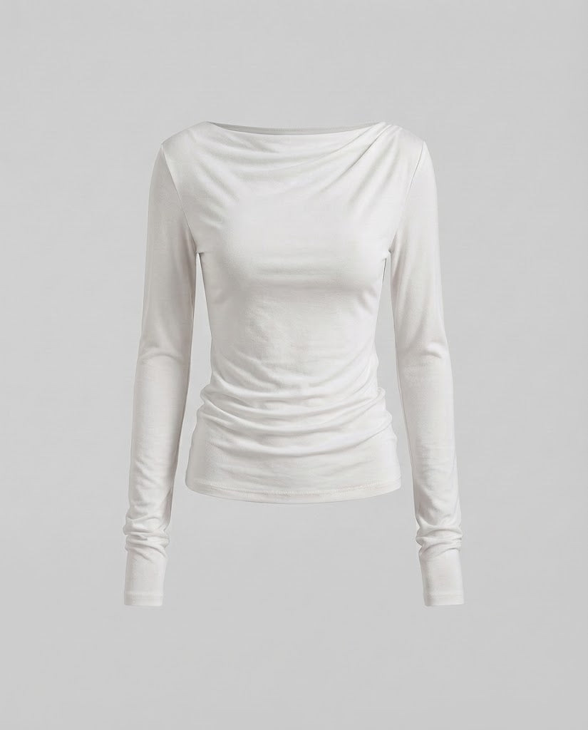 Damen Schmal geschnittenes Off-Shoulder-Longsleeve aus feinem Stretchjersey Nord Taschen