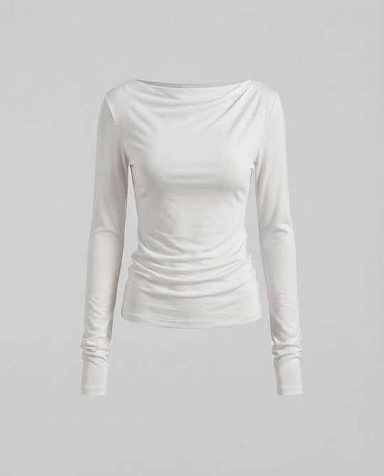 Damen Schmal geschnittenes Off-Shoulder-Longsleeve aus feinem Stretchjersey Nord Taschen