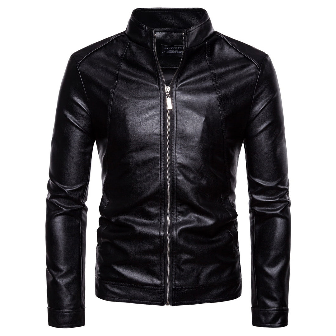 Herren Slim-Fit Lederoptik-Jacke mit Stehkragen, Ziernähten und durchgehendem Reißverschluss Nord Taschen