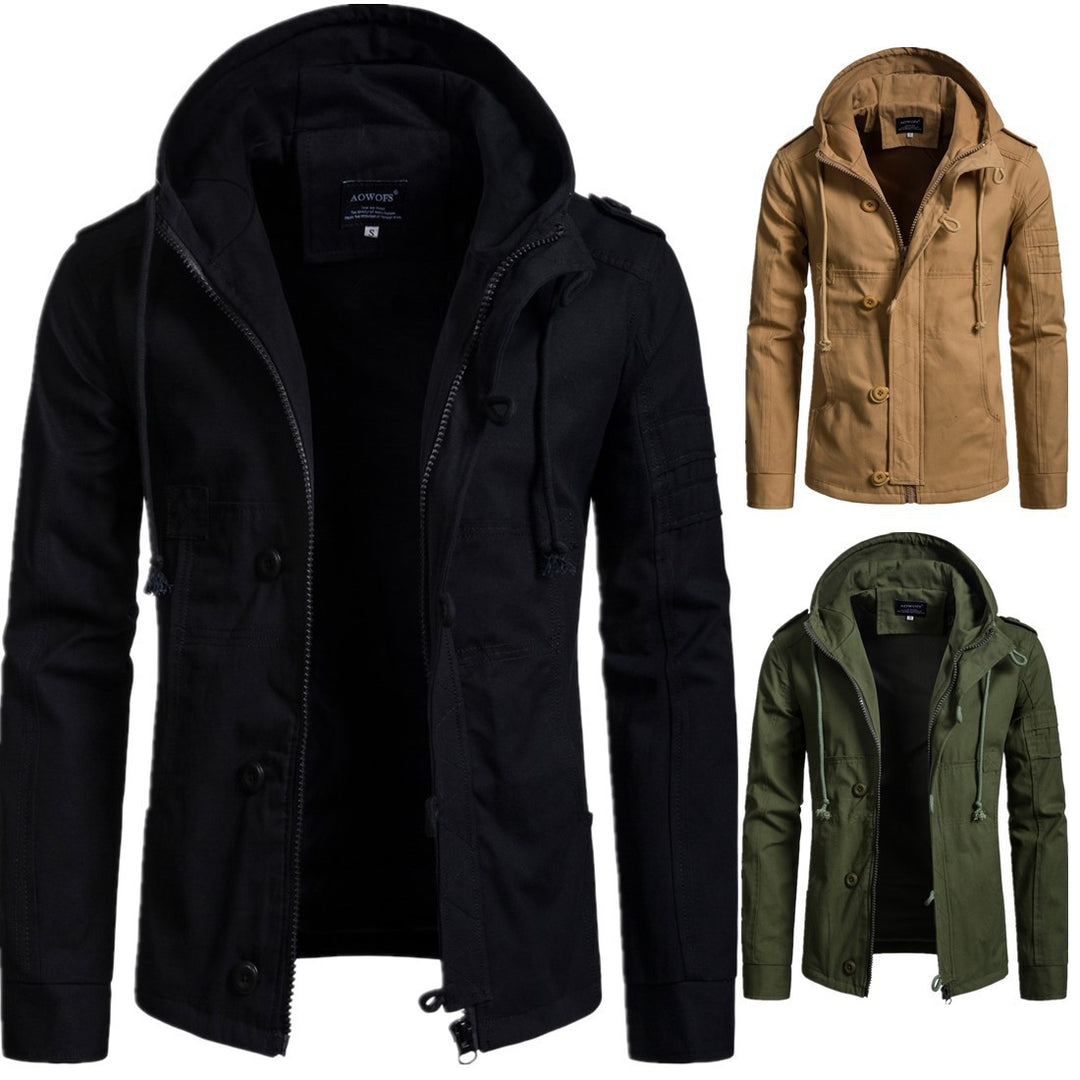 Herren Militärisch inspirierte Kapuzenjacke aus Canvas mit Tunnelzug Mehrfachtaschen und Epauletten Nord Taschen