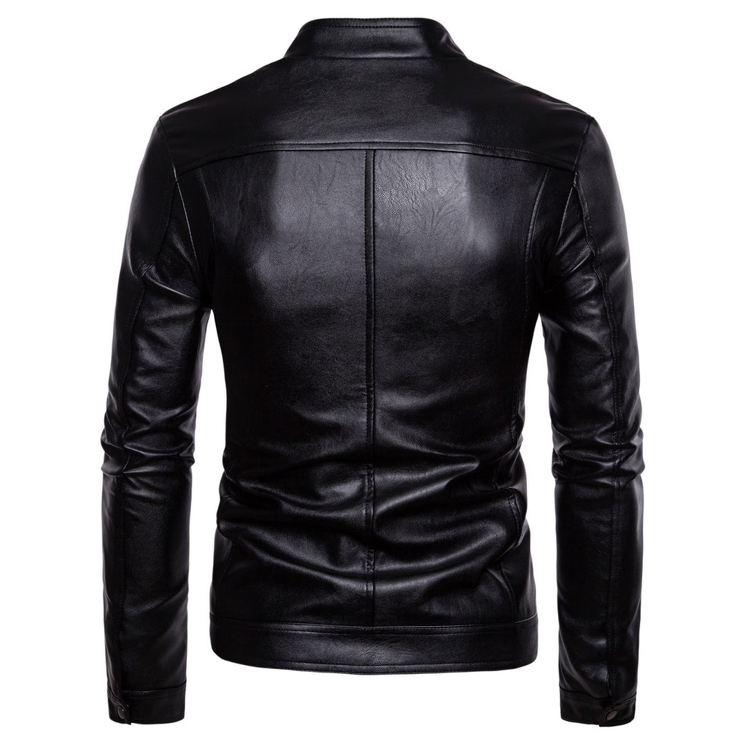 Herren Slim-Fit Lederoptik-Jacke mit Stehkragen, Ziernähten und durchgehendem Reißverschluss Nord Taschen