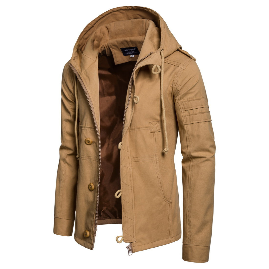Herren Militärisch inspirierte Kapuzenjacke aus Canvas mit Tunnelzug Mehrfachtaschen und Epauletten Nord Taschen