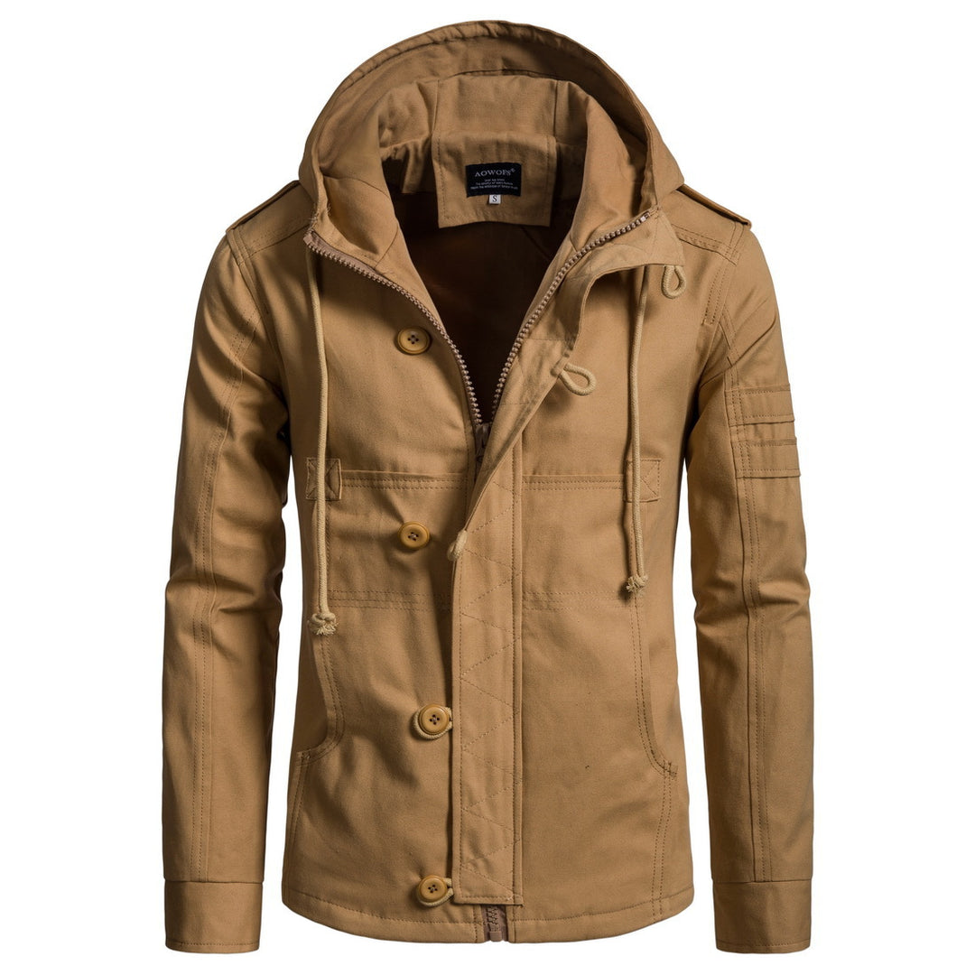 Herren Militärisch inspirierte Kapuzenjacke aus Canvas mit Tunnelzug Mehrfachtaschen und Epauletten Nord Taschen