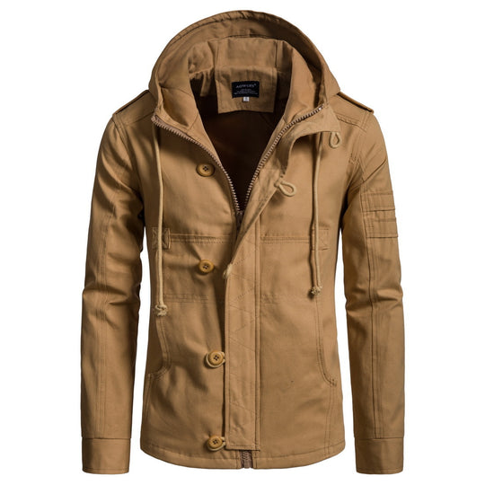 Herren Militärisch inspirierte Kapuzenjacke aus Canvas mit Tunnelzug Mehrfachtaschen und Epauletten Nord Taschen
