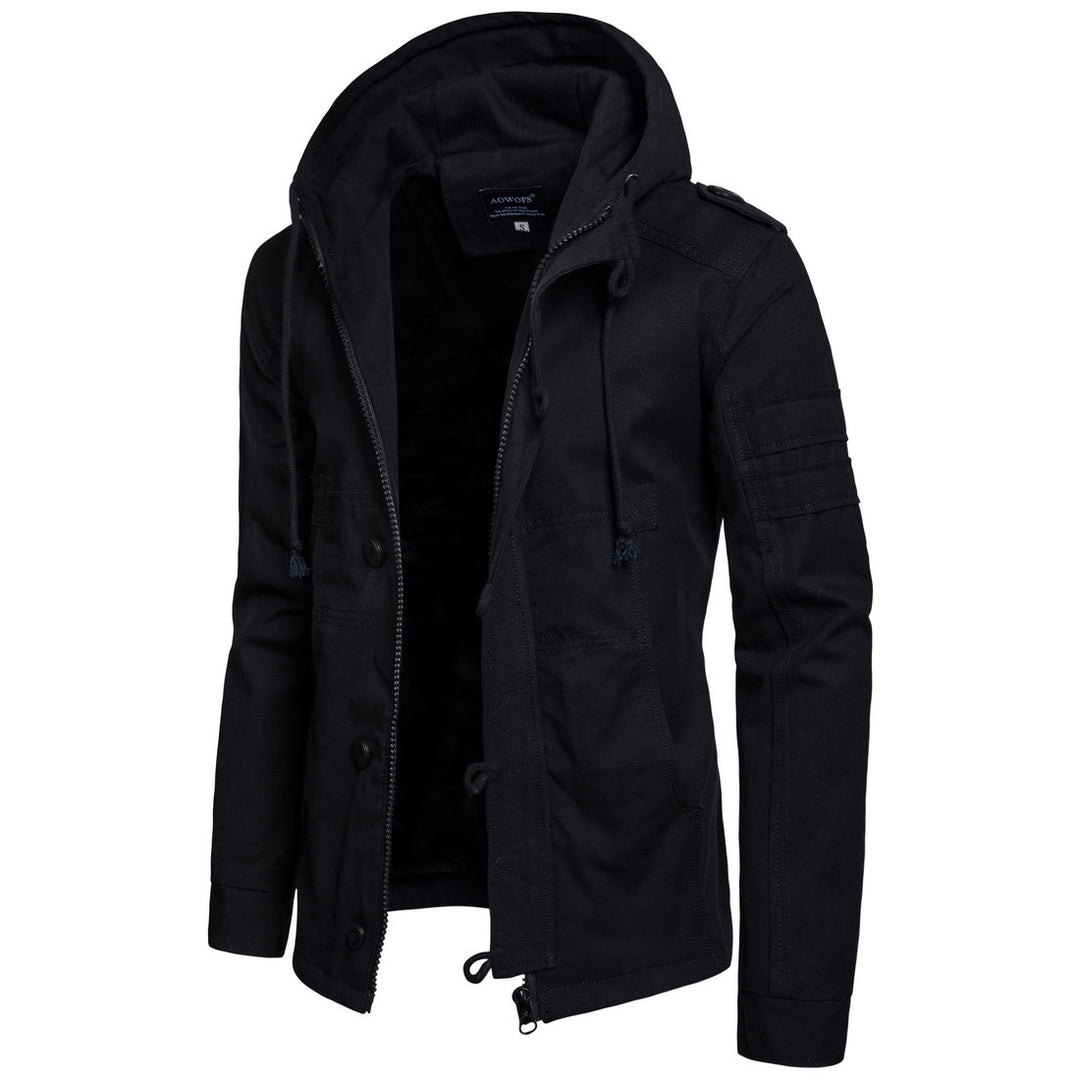 Herren Militärisch inspirierte Kapuzenjacke aus Canvas mit Tunnelzug Mehrfachtaschen und Epauletten Nord Taschen