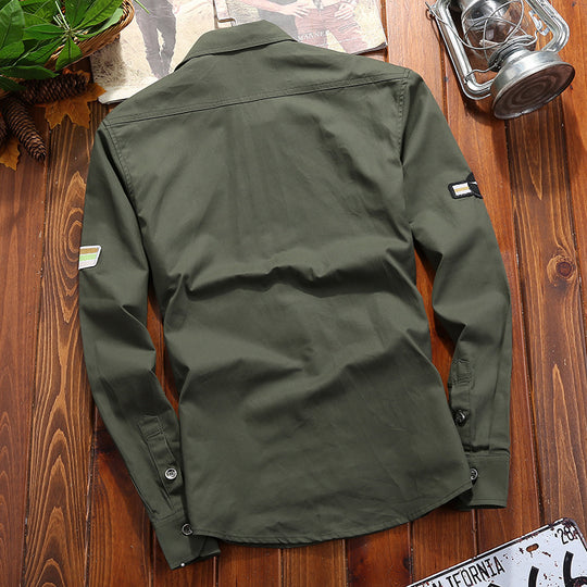 Herren Utility-Hemdjacke aus leichtem Baumwollcanvas mit Rollärmeln und Brustpattentaschen Nord Taschen