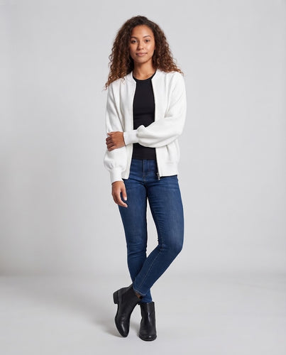 Damen Leichte gerippte Zip-Strickjacke im Bomberstil mit Oversize-Silhouette Nord Taschen