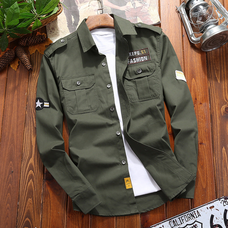 Herren Utility-Hemdjacke aus leichtem Baumwollcanvas mit Rollärmeln und Brustpattentaschen Nord Taschen
