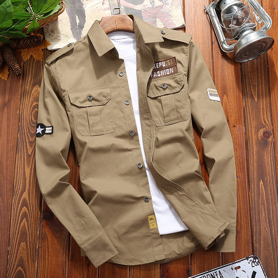 Herren Utility-Hemdjacke aus leichtem Baumwollcanvas mit Rollärmeln und Brustpattentaschen Nord Taschen