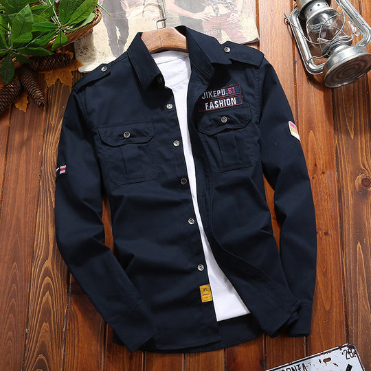 Herren Utility-Hemdjacke aus leichtem Baumwollcanvas mit Rollärmeln und Brustpattentaschen Nord Taschen