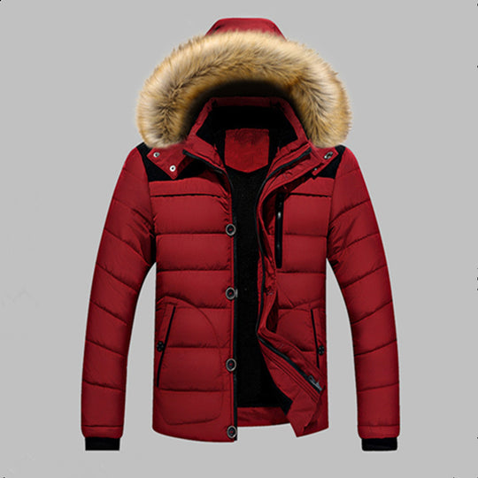 Herren Gefütterte Stepp-Expeditionsjacke mit Kunstfellkapuze und Frontmix-Taschen Nord Taschen