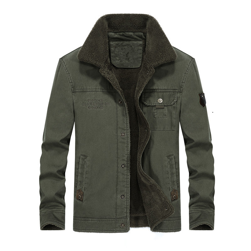 Herren Canvas-Workerjacke mit Teddyfutter, Hemdkragen und Brusttasche Nord Taschen