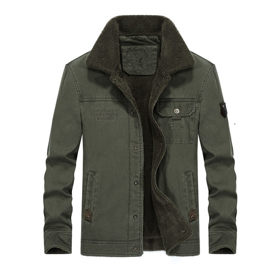 Herren Canvas-Workerjacke mit Teddyfutter, Hemdkragen und Brusttasche Nord Taschen
