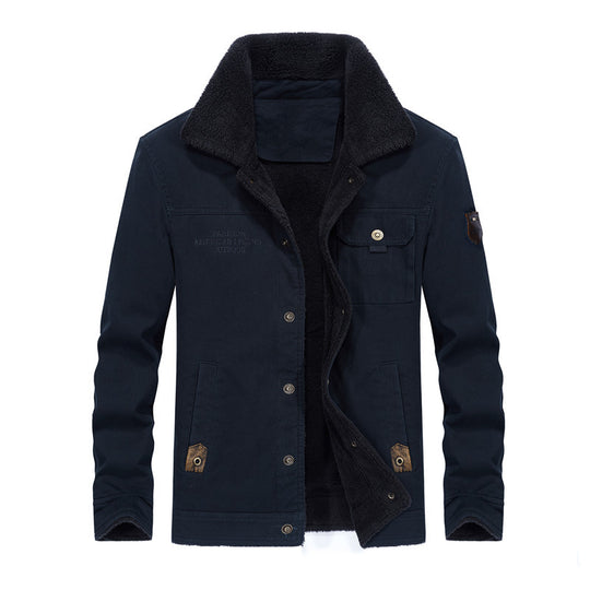 Herren Canvas-Workerjacke mit Teddyfutter, Hemdkragen und Brusttasche Nord Taschen