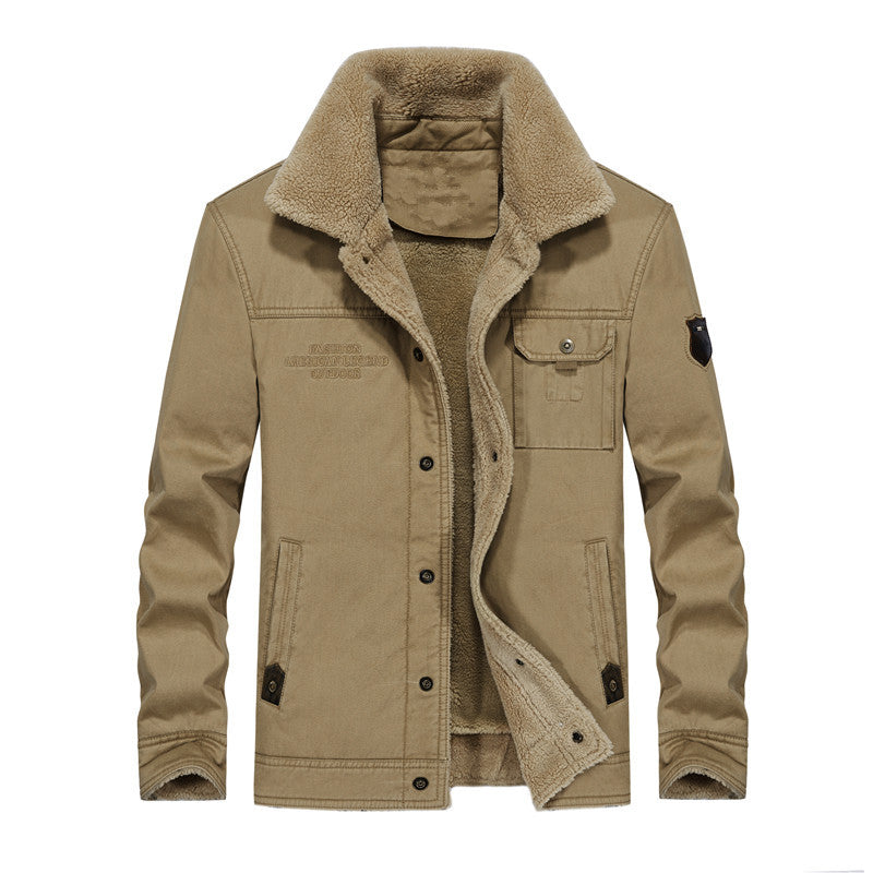 Herren Canvas-Workerjacke mit Teddyfutter, Hemdkragen und Brusttasche Nord Taschen