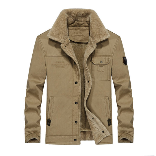Herren Canvas-Workerjacke mit Teddyfutter, Hemdkragen und Brusttasche Nord Taschen
