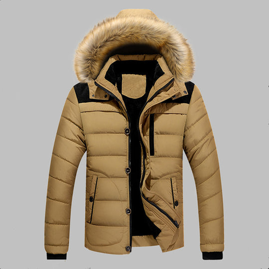 Herren Gefütterte Stepp-Expeditionsjacke mit Kunstfellkapuze und Frontmix-Taschen Nord Taschen