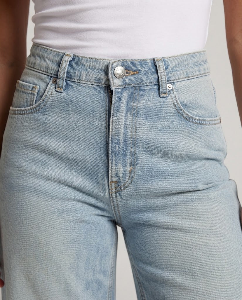 Damen Hochtaillierte weite Denim‑Palazzohose mit extra langem Bein Nord Taschen