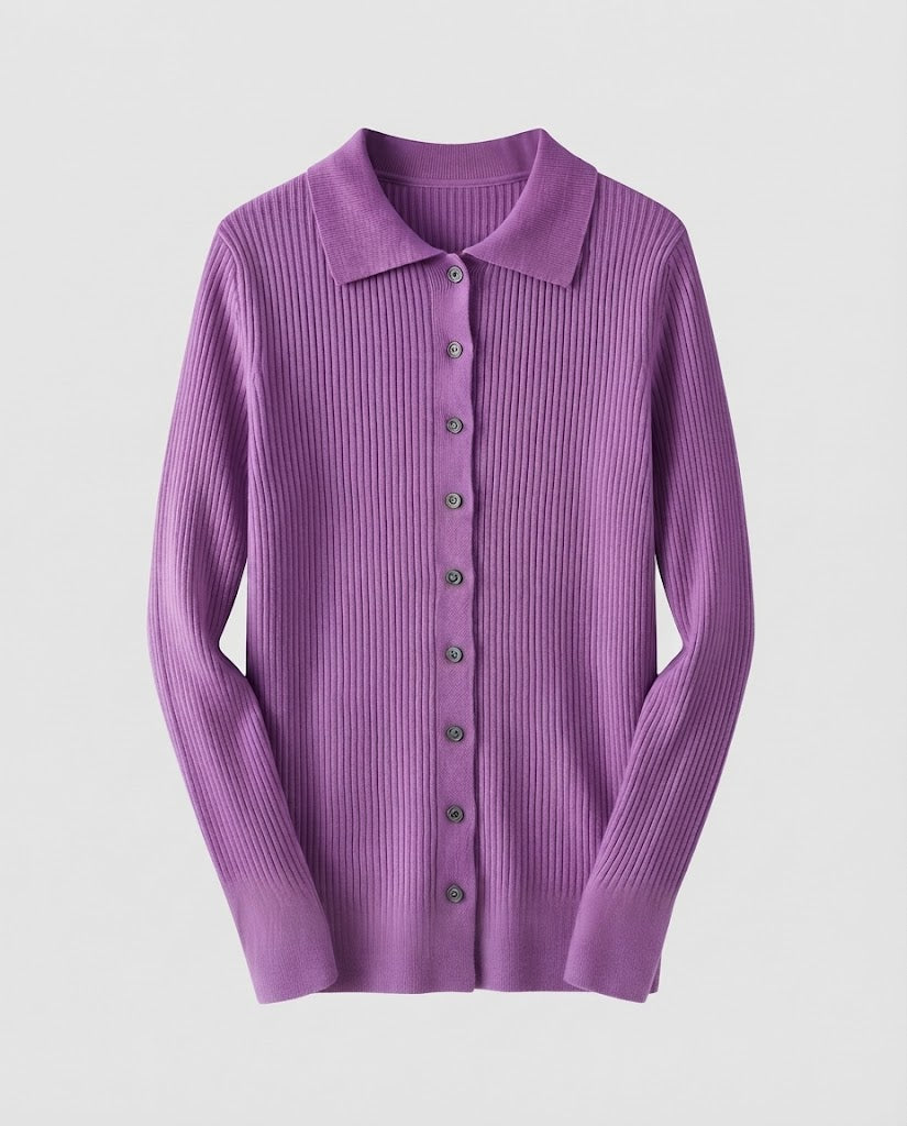 Damen Feiner Rippenstrick-Cardigan mit Hemdkragen und passendem Trägertop Nord Taschen