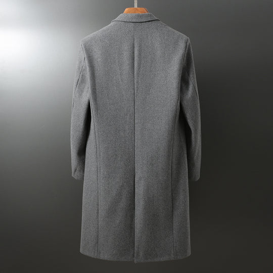 Herren Eleganter langer Wollmix-Mantel mit Schalkragen und geradem Schnitt Nord Taschen