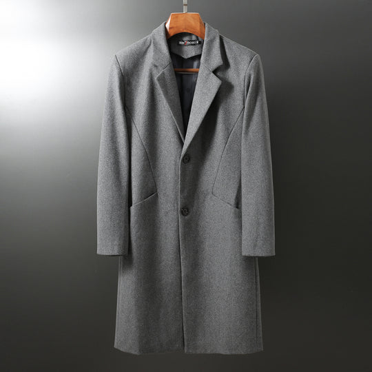Herren Eleganter langer Wollmix-Mantel mit Schalkragen und geradem Schnitt Nord Taschen