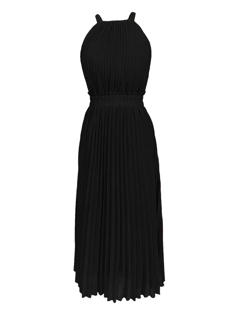 Nord Taschen | Elegantes X-Sommer Midikleid mit Rundhalsausschnitt und Gesch Gathered Taille
