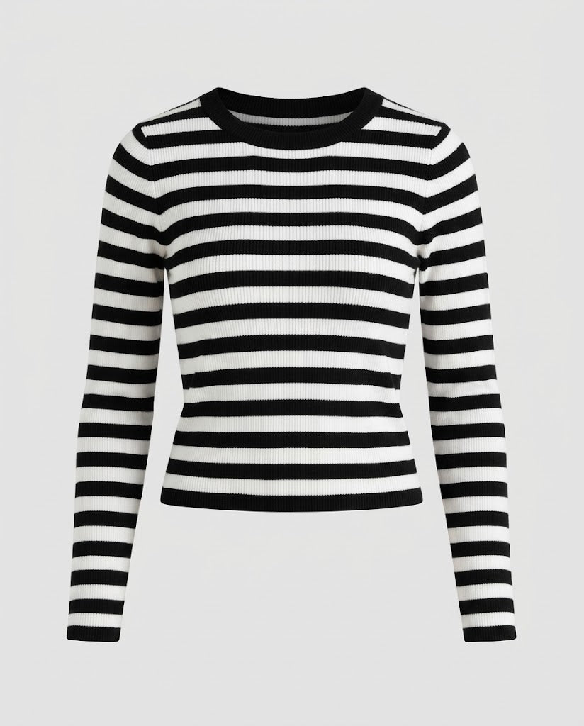 Damen Figurbetontes Rippstrick-Longsleeve mit Rundhalsausschnitt und taillierter Passform Nord Taschen