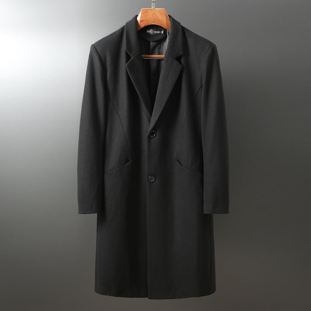 Herren Eleganter langer Wollmix-Mantel mit Schalkragen und geradem Schnitt Nord Taschen