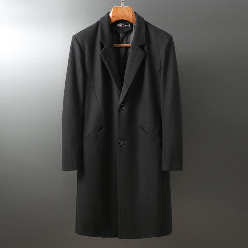 Herren Eleganter langer Wollmix-Mantel mit Schalkragen und geradem Schnitt Nord Taschen