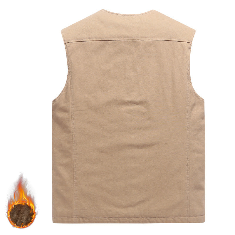 Herren Robuste Thermo-Canvas‑Weste mit wärmendem Teddyfutter und Knopfverschluss Nord Taschen
